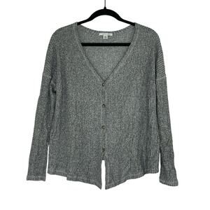 American Eagle Gray Button Down Waffle Cropped Blouse size Medium
